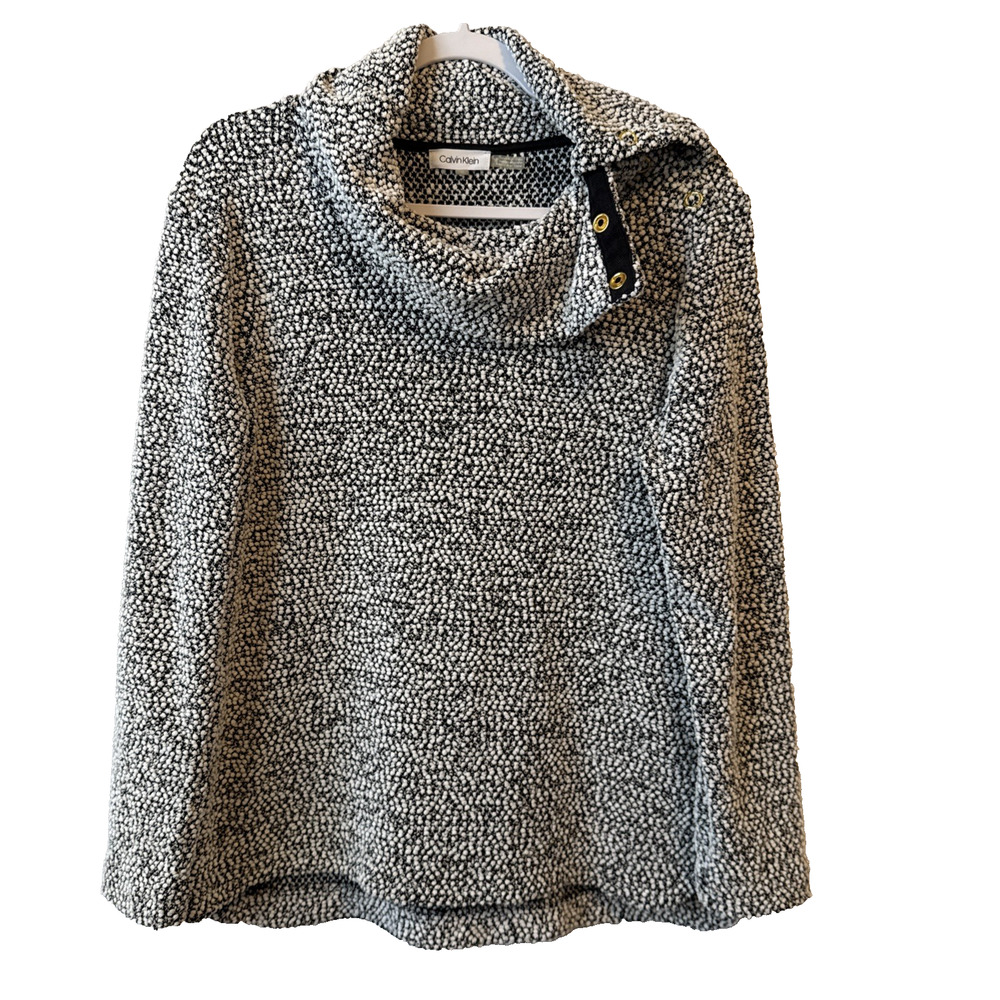 Calvin Klein Women's M Modern Cowl Gold Snap Neck Popcorn Texture Comfy Pullover